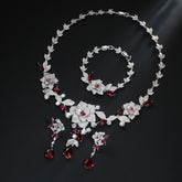 Emerald Green Flower Bracelet Necklace Jewelry Set